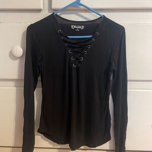 Mudd Black Lace-Up Long Sleeve Top